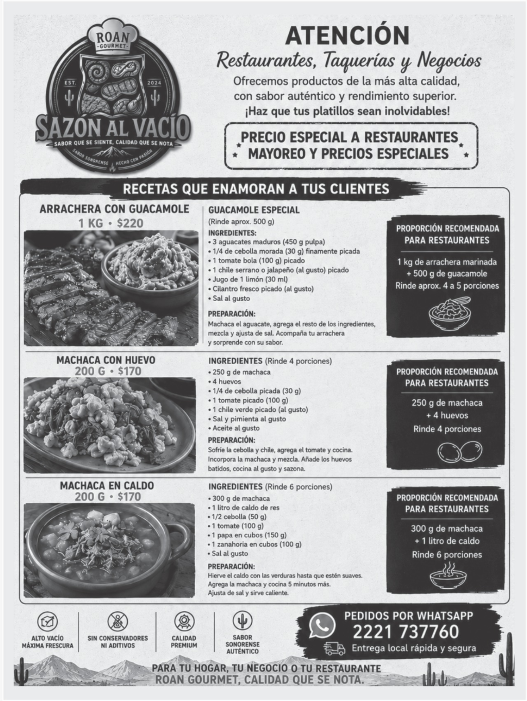 Recetas ROAN GOURMET para restaurantes, taquerías y negocios